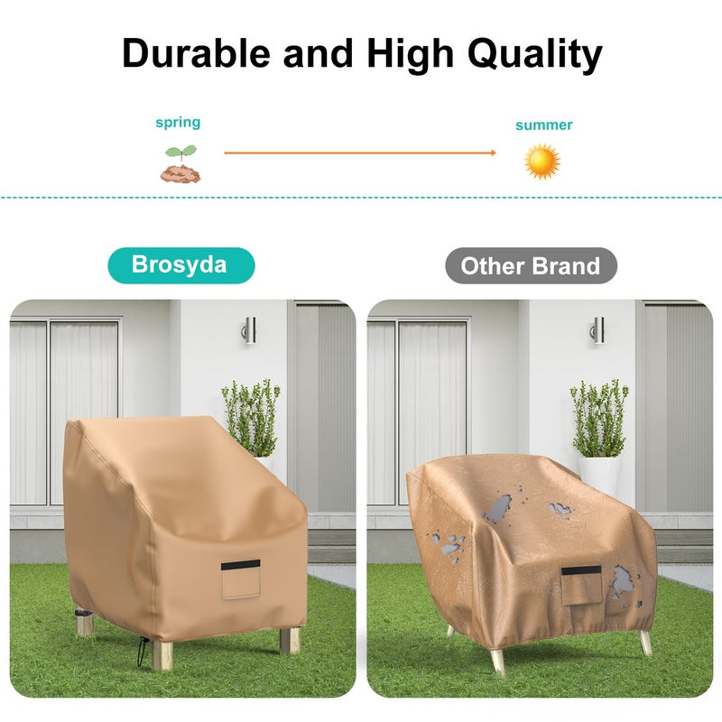 BROSYDA Patio Chair Covers for Outdoor Furniture Waterproof 2 Pack, Lawn Chair Covers Heavy Duty Patio Furniture Covers, Large Covers for Lounge Lawn Deep Seat 33"" W x 31"" D x 31"" H-Brown - Image 5